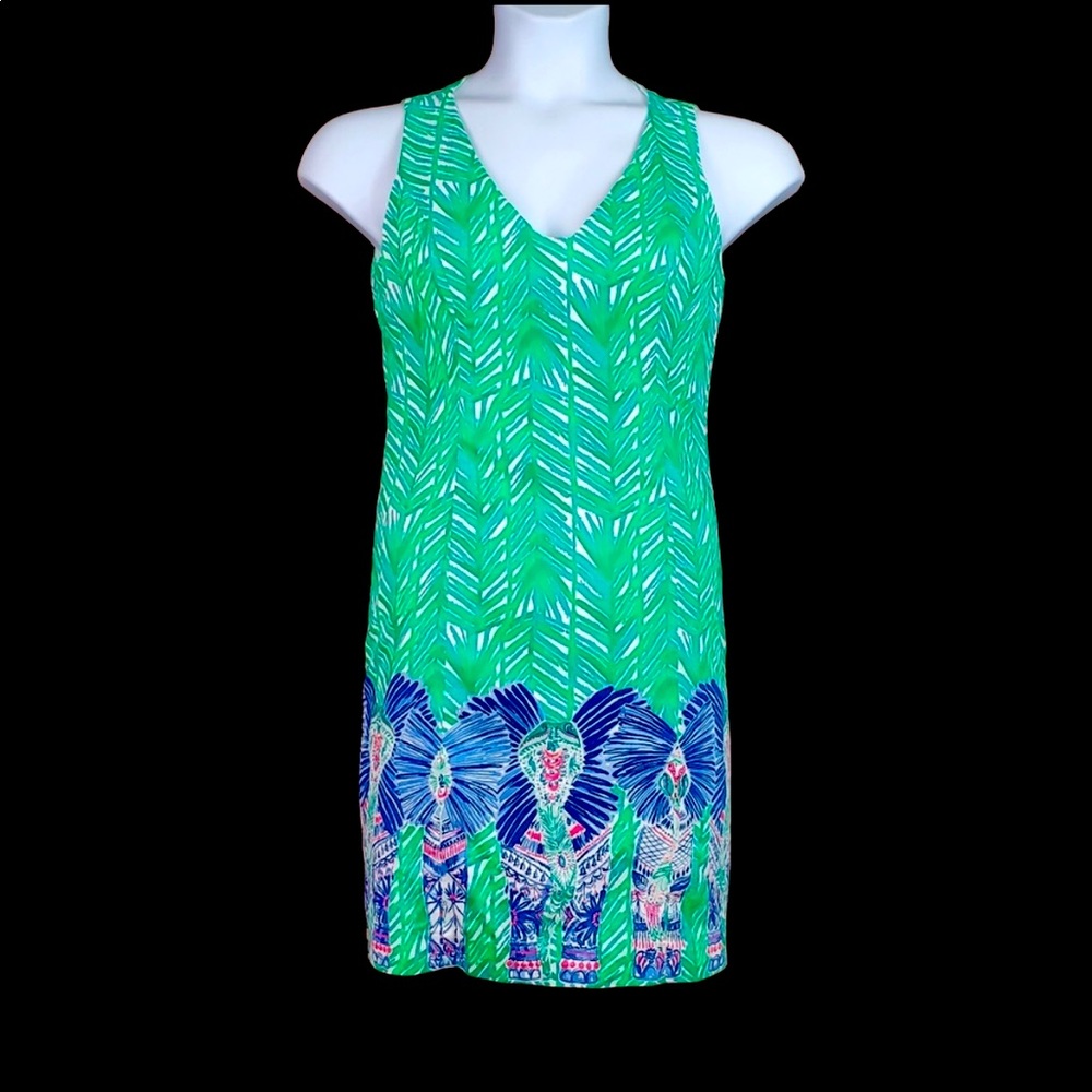LILLY PULITZER Toucan Green Costa Verde Elephant Print Tandie Sheath Dress 6